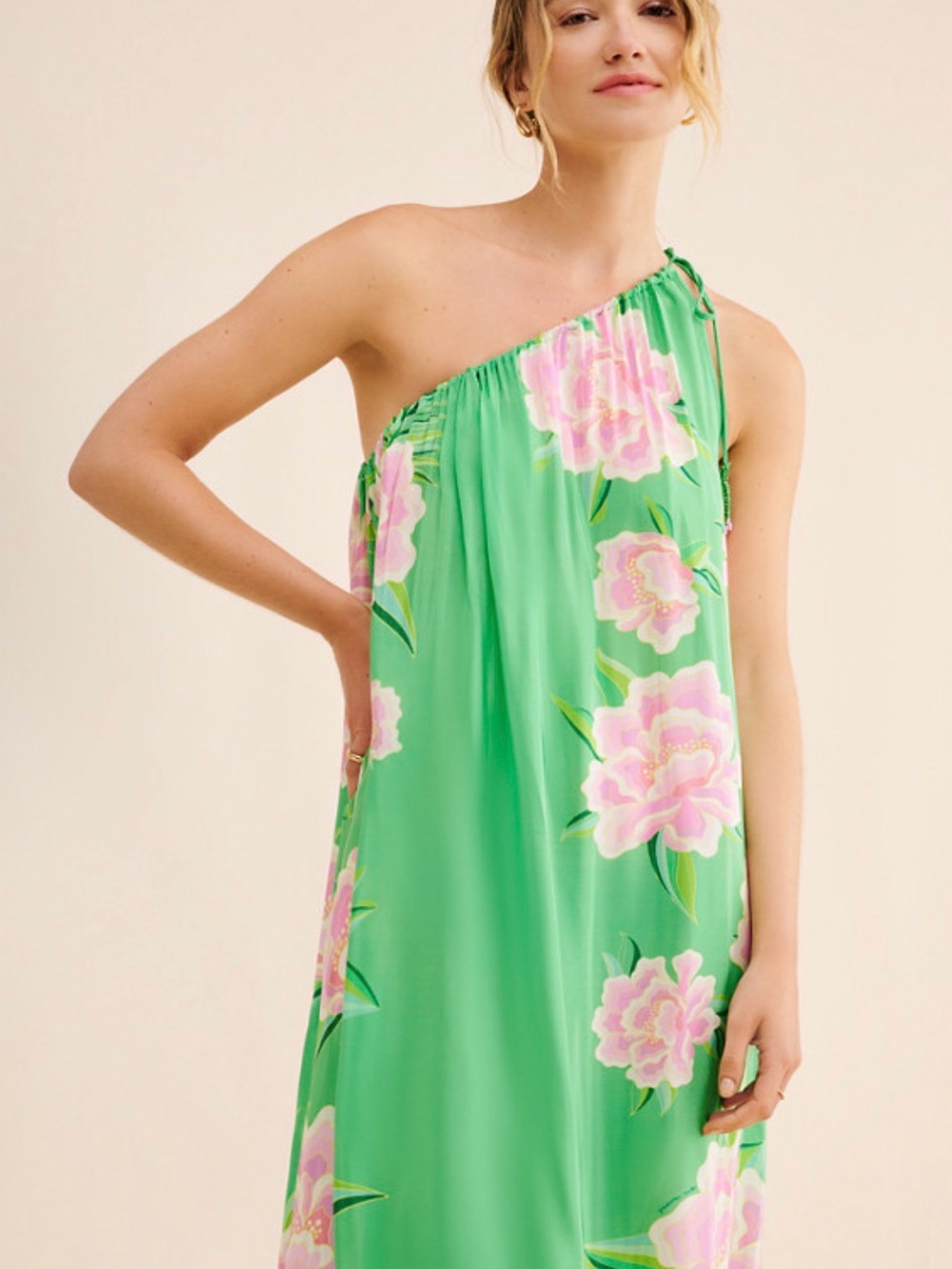 🌿 Farm Rio Green One-Shoulder Floral Maxi Dress | XL | Excellent Preloved